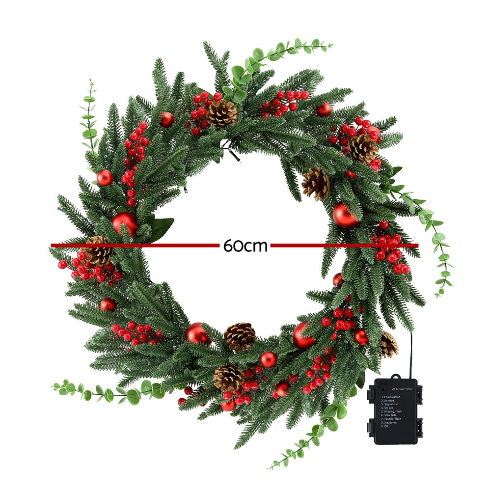 Christmas Wreath 60CM LED Garland Berries Pine Cones Party Decor