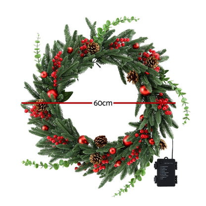Christmas Wreath 60CM LED Garland Berries Pine Cones Party Decor