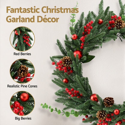 Christmas Wreath 60CM LED Garland Berries Pine Cones Party Decor