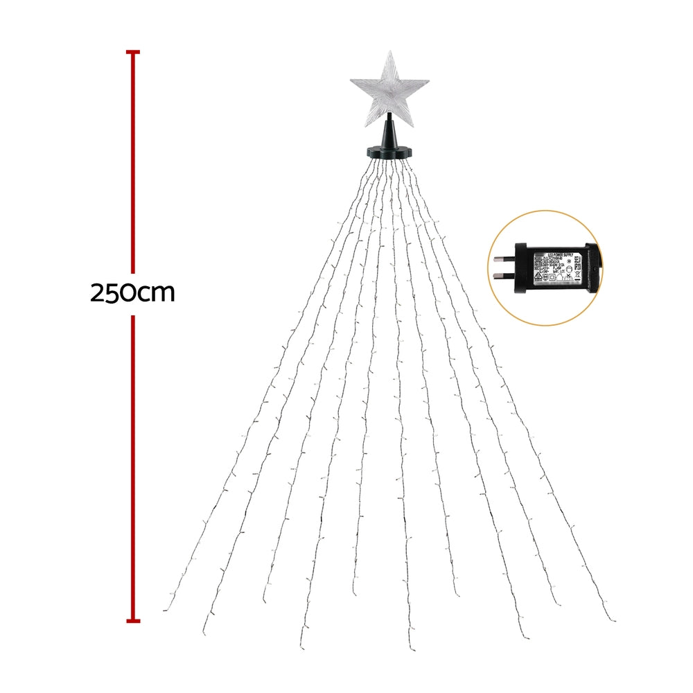 2.5M Christmas Lights Waterfall String Light 300 LED Star Topper