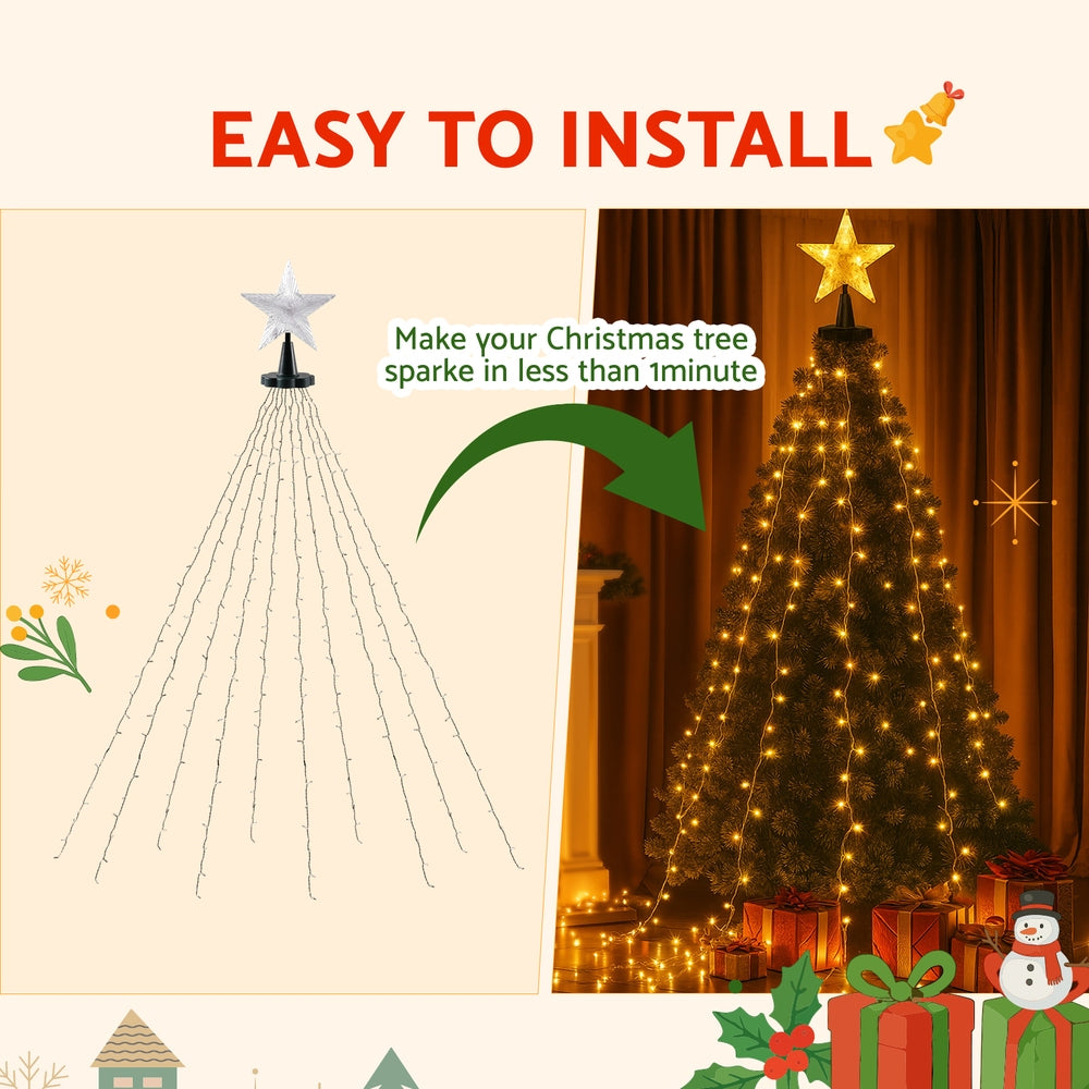 2.5M Christmas Lights Waterfall String Light 300 LED Star Topper