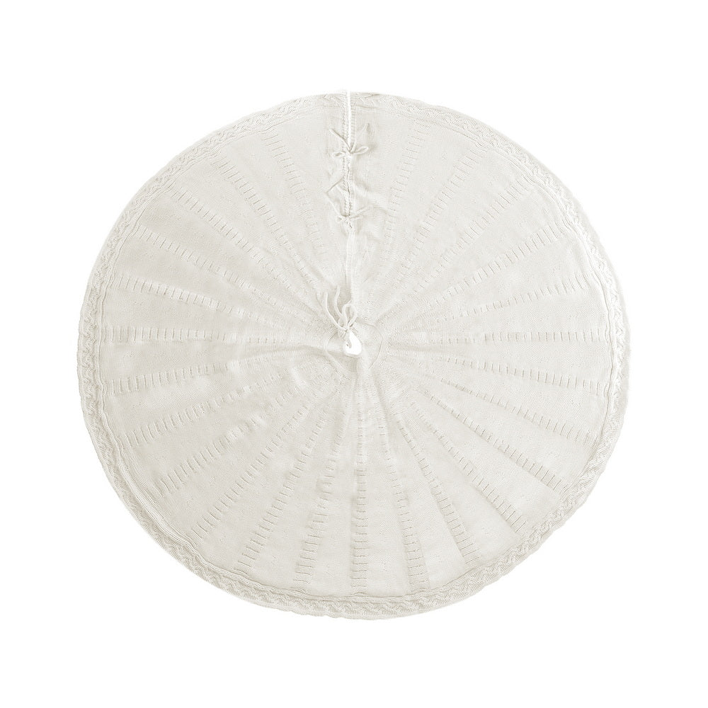 Christmas Tree Skirt 90cm Knitted Fabric Xmas Ornament Decor Beige