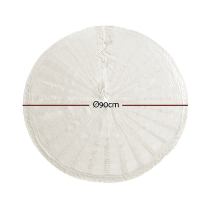 Christmas Tree Skirt 90cm Knitted Fabric Xmas Ornament Decor Beige