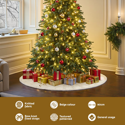Christmas Tree Skirt 90cm Knitted Fabric Xmas Ornament Decor Beige