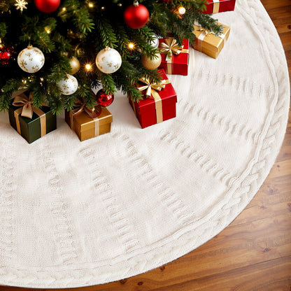 Christmas Tree Skirt 90cm Knitted Fabric Xmas Ornament Decor Beige